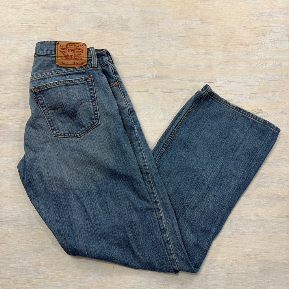 Levi's Jeans 527 Low Boot Cut W32 L32 Whisker Fade Y2K Blue Denim Mens